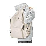 White Backpack for Women Men, Waterproof High School Bookbag, Lightweight Casual Travel Daypack, Mini Classic Basic College Backpack, Middle School Bag for Teen Girls Boys Small Cute Laptob Backpack