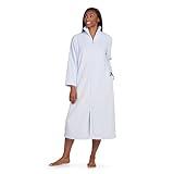 Miss Elaine Women's Long Fleece Robe, Long Sleeves and Zipper Front Closure, Collared Neck with Side Pockets, Women's Sleepwear (Large, Light Blue)