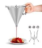 MYOYAY Commercial Stainless Steel Funnel Dispenser, 1800ml Extra Large Capacity Pancake Batter Dispenser with Stand and 3 Nozzles, Great for Pancakes, Cupcakes or Other Baked Goods