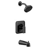 Moen Genta LX Matte Black High-Pressure Balancing Eco-Performance Modern Tub and Shower Trim, including Showerhead, Shower Handle, and Tub Spout, (Posi-Temp Valve Required), T2473EPBL