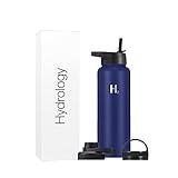 H2 Hydrology Sport Water Bottle 3 LIDS (Straw Lid & Spout Lid) | Double Wall Vacuum Insulated Stainless Steel Wide Mouth | Sports Hot & Cold Leak Proof Sweat Free Thermos (40 oz, Blue)