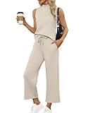 SAMPEEL Two Piece Set for Women Trendy 2024 Casual Lounge Sets Summer Airport Outfits Matching Sets Women Clothing Mock Neck Tracksuit Athleisure Beige XL