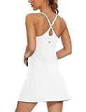 Womens Tennis Dress, 2-in-1 Golf Workout Dress with Built-in Bra & Shorts Pockets, Athletic Dresses with Adjustable Strap B-White