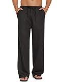 COOFANDY Mens Linen Loose Casual Lightweight Elastic Waist Yoga Beach Pants A- Black