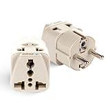 OREI USA to Europe (Schuko) (Type E/F) Travel Adapter Plug - 2 in 1 - CE Certified - RoHS Compliant - 2 Pack - White Color (DB-9-2PK) (Beige)