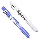 CAVN Pen Light with Pupil Gauge LED Penlight for Nurses Doctors, 2 Pcs Reusable Medical Penlight for Nursing Students (White/Bluish Purple)