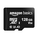 Amazon Basics Micro SDXC Memory Card with Full Size Adapter, A2, U3, Read Speed up to 100 MB/s, 128 GB, Black