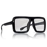 Skeleteen Black Oversized Thick Glasses – Shiny Square Frame Old Man Nerd Costume Accessory Clear Lens Spectacles for Adults and Children