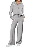 ANRABESS Women 2 Piece Outfits Sweatsuit Oversized Sweatshirt Sweatpants Tracksuit Sweat Lounge Matching Set 2024 Fall Trendy Light Grey Medium