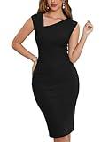 MUXXN Women's Sleeveless V Neck Solid Color Special Occasion Midi Pencil Dress Black L