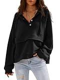 EXLURA Womens Casual Long Sleeve Sweatshirts Hoodies Loose Button Pullover Top Trendy Fall Outfits with Pocket Black