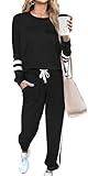 RUBZOOF Sweatsuits Sets for Women 2 Piece Sweat Suits Outfits Jogger Sets Long Sleeve Travel Clothes Black M