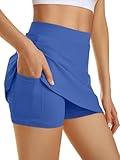 AUTOMET Golf Skirts for Women Summer Mini Tennis Skorts with Shorts 2024 Trending Travel Clothes Blue XL