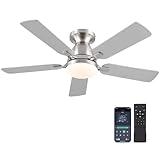 Mpayel Ceiling Fans with Lights and Remote/APP Control,46" Flush Mount Ceiling Fan Dimmable DC Motor，Low Profile Ceiling Fan for Bedroom,Living Room,Brushed Nickel