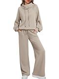 AUTOMET Lounge Sets for Women Sweatsuits 2 Piece Outfits 2024 Fall Drawstring Sweatshirt Wide Leg Sweatpants Tracksuit CoffeeGrey M