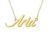 Aoloshow 18k Gold Plated Aria Name Charm Necklace Nameplate Necklace Womens Stainless Steel Jewelry for Best Friend