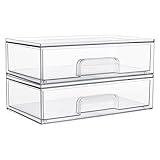 Vtopmart 12''W Clear Stackable Storage Drawers,2 Pack Acrylic Plastic Organizers Bins for Makeup Palettes, Cosmetics, and Beauty Supplies,Ideal for Vanity, Bathroom,Cabinet,Desk Organization