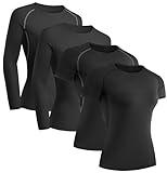 TELALEO 4 Pack Women's Compression Shirt Long/Short Sleeve Performance Workout Baselayer Athletic Top Sports Gear-4Black Medium