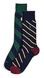 POLO RALPH LAUREN Men's Diagonal Stripe Socks 2 Pack, Navy (401), One Size