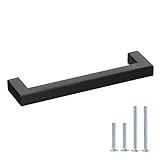 goldenwarm 10 Pack 5 Inch Black Cabinet Handles Matte Black Drawer Pulls Stainless Steel Cabinet Hardware Square Bar Modern Cabinet Handles for Kitchen Bathroom Cupboard