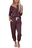 AUTOMET Lounge Sets for Women 2 Piece Pajamas Sets Loungewear Tracksuit Sweatsuits with Jogger Sweatpants Fall Outfits 2024 Clothes Wine Red M