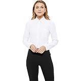 MGWDT Button Down Shirt Women Long Sleeve Blouse Oxford Shirt Classic-Fit Cotton Tops Wrinkle Resistant Medium White