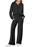 ANRABESS Women 2 Piece Outfits Sweatsuit Oversized Sweatshirt Sweatpants Tracksuit Sweat Lounge Matching Set 2024 Fall Trendy Black Medium