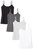 Amazon Essentials Women's Slim-Fit Camisole, Pack of 4, Black/Charcoal Heather/Light Grey Heather/White, Medium