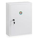 KYODOLED Wall Mount Medicine Cabinet, Large Capacity First Aid Wall Cabinet for Bathroom, Locking Medicine Cabinet with Key, Secure Steel Lock Box for Medication, White