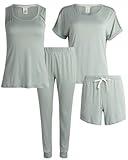 Lucky Brand Women's Pajama Set - 4 Piece Sleep Shirt, Tank Top, Pajama Pants, Lounge Shorts (S-XL), Size Medium, Soft Sage