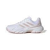 adidas Women's Courtjam Control 3 Tennis Sneaker, White/Sandy Pink Met./Sandy Pink, 6.5