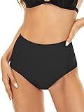 Annbon Slimming Artifact Bikini Bottom Tummy Control Retro Full Coverage High Waisted Swim Bottoms Short Shirred Swimsuit Tankini Briefs for Women, Black, M