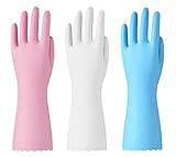 Bamllum Rubber Cleaning Gloves - 3 Pairs Latex Free Kitchen Cleaning Gloves with Cotton Liner- Household Dishwashing Gloves, Non- Slip Waterproof (Medium, Blue+Pink+White)