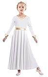 ELLYDOOR Girls Parise Dance Dress Long Sleeve Loose Fit Liturgical Worship Costume Metallic Gold Church Robe Tag 130, White