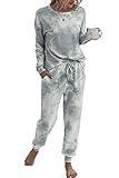 PRETTYGARDEN Women's Tie Dye Two Piece Tracksuit Set Long Sleeve Sweatshirt with Long Pants (Grey,Small)