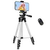 Phone Tripod, Lusweimi 44-inch iPhone Tripod with Phone Holder Mount/Wireless Remote for Cell Phone/Camera/Webcam/GoPro, Tabletop Lightweight Tripod for iOS/Android/Smartphone