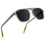 WearMe Pro Polarized Aviator One-Bridge Modern Square Mens Sunglasses (Moon Rock Grey/Black Lens)