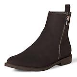 Amazon Essentials Women's Exterior Zip Flat Ankle Boot, Black Faux Suede, 5.5