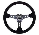 NRG Innovations NRG-RST-006-S Reinforced Steering Wheel 350mm Sport Steering Wheel (3" Deep), Black Spoke Suede Black Stitch