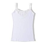 Womens Tank Top Camisoles with Premium Cotton Italian Design - Trimmed with Flower Lace on Neckline (928-White, XL)