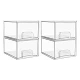 Vtopmart 4 Pack Clear Stackable Storage Drawers, 4.4'' Tall Acrylic Bathroom Makeup Organizer,Plastic Storage Bins For Vanity, Undersink, Kitchen Cabinets, Pantry, Home Organization and Storage