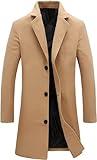 Springrain Men's Wool Blend Pea Coat Notched Collar Single Breasted Overcoat Warm Winter Trench Coat(Khaki-XS)