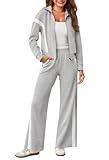 MEROKEETY Women's 2 Piece Outfits Color Block Sweatsuit Zip Up Sweatshirt Wide Leg Sweatpant Tracksuit Lounge Travel Set HeatherGrey L