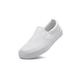 Low-Top Slip Ons Women's Fashion Sneakers Casual Canvas Sneakers for Women Comfortable Flats Breathable Padded Insole Slip on Sneakers Women Low Slip on Shoes (ALLWHT, Numeric_8)