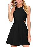 BELONGSCI Women 2024 Sweet and Cute Sleeveless Racerback Flared Swing A-Line Waist Hollow Out Summer Short Dress Black