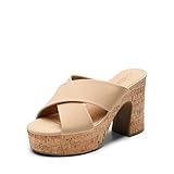 DREAM PAIRS Women's Nude Platform Heels Open Toe Slip on Heels for Women High Chunky Block Wedges Sandals Dressy Pumps Shoes SDHS2344W Size 8