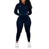 Nimsruc 2 Piece Outfits For Women Sweatsuits Sets Hooded Tracksuit Long Sleeve Pullover Jogger Sweat Pants Set Dark Blue L