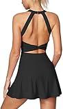 IUGA Womens Tennis Dress with Built in Shorts & Bra Athletic Dress for Women Cut Out Twisted Golf Workout Dress with Pockets Black