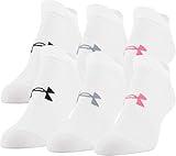 Under Armour Women's Essential 2.0 Lightweight No Show Socks, 6-Pairs, White/Cerise Assorted, Medium