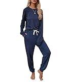 Eurivicy Women's Solid Loungewear Set 2 Piece Long Sleeve Pullover and Drawstring Sweatpants Sport Outfits Sets